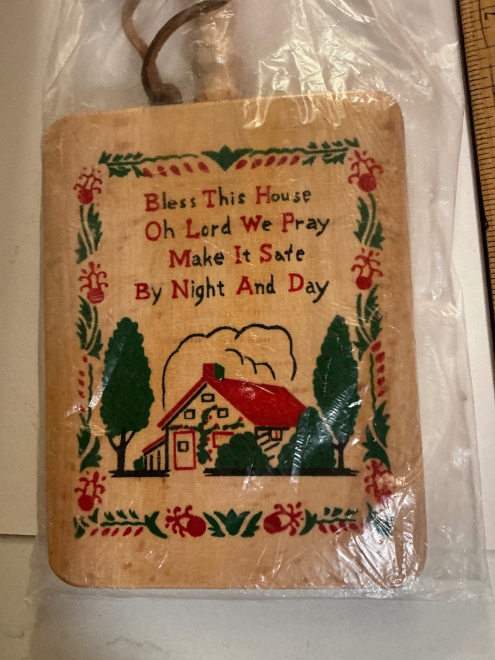 Vintage Made in Japan Motto Cutting Board | “Bless This House” Prayer Wall Decor